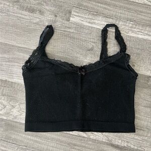 Comfy Black Lace Trim Crop tank Top